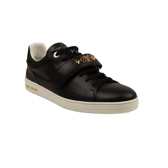 NEW LOUIS VUITTON Black Leather Lace-Up Frontrow Low-Top Sneakers Size 4/34 - Picture 1 of 7